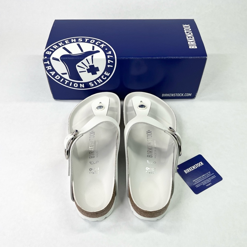**SOLD** Birkenstock Big Buckle Gizeh White Leather 39 Regular Women 8 Men 6 - Picture 5 of 16